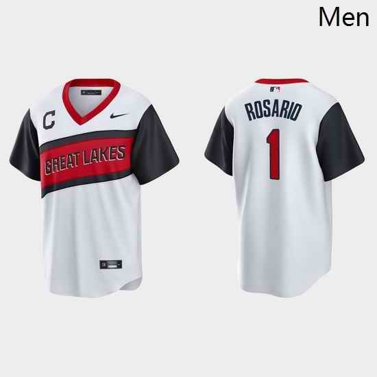 Men Cleveland Indians 1 Amed Rosario Men Nike White 2021 Little League Classic Game MLB Jersey